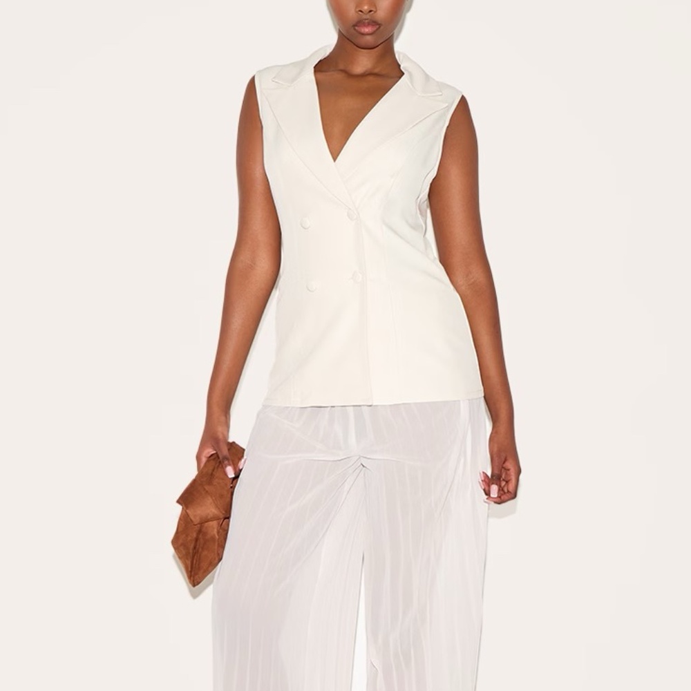 PLUS ALMOND VEST OVERLAY CHIFFON JUMPSUIT